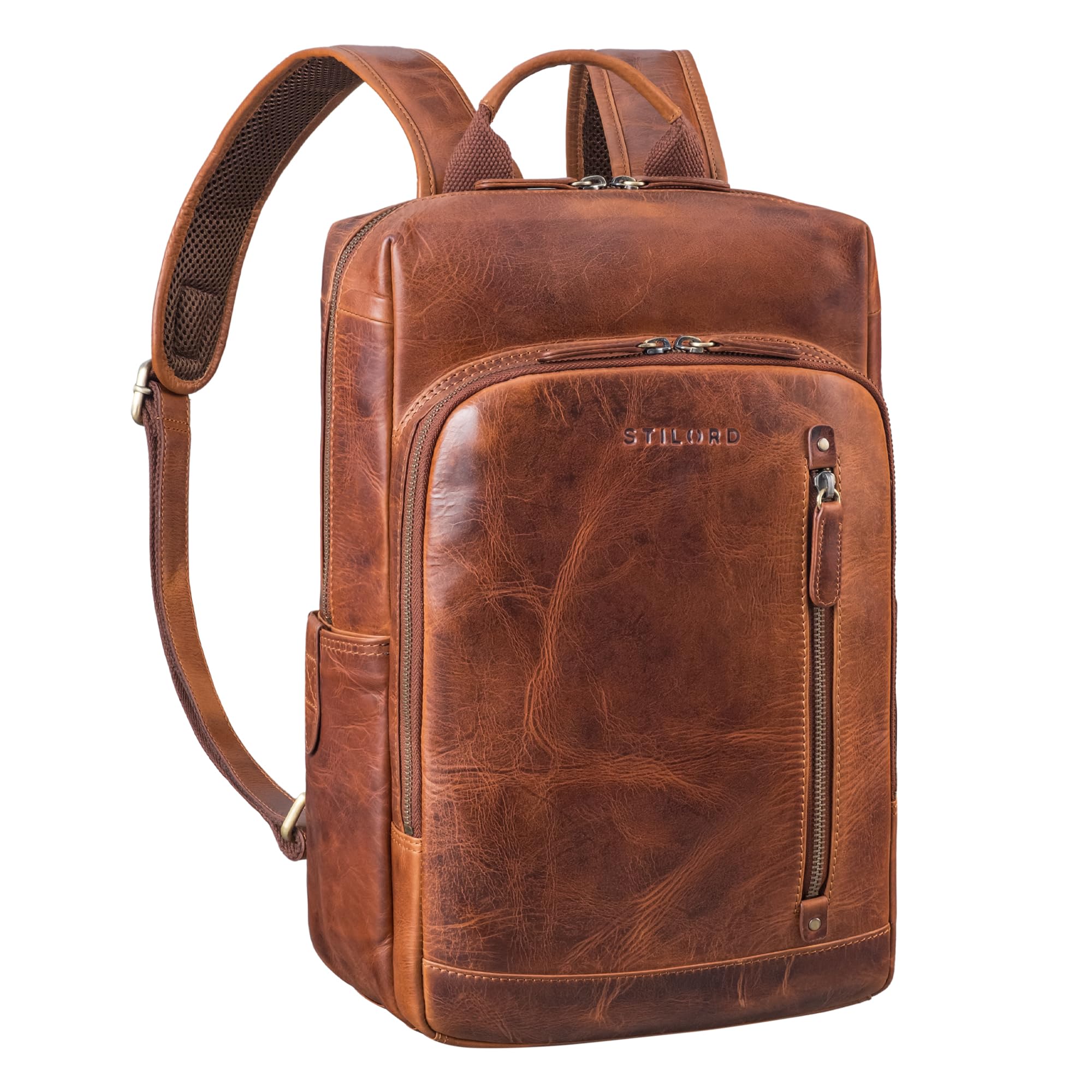 STILORD Johnson Lederrucksack – Für 13,3 Zoll MacBook, echtes Leder, Cognac