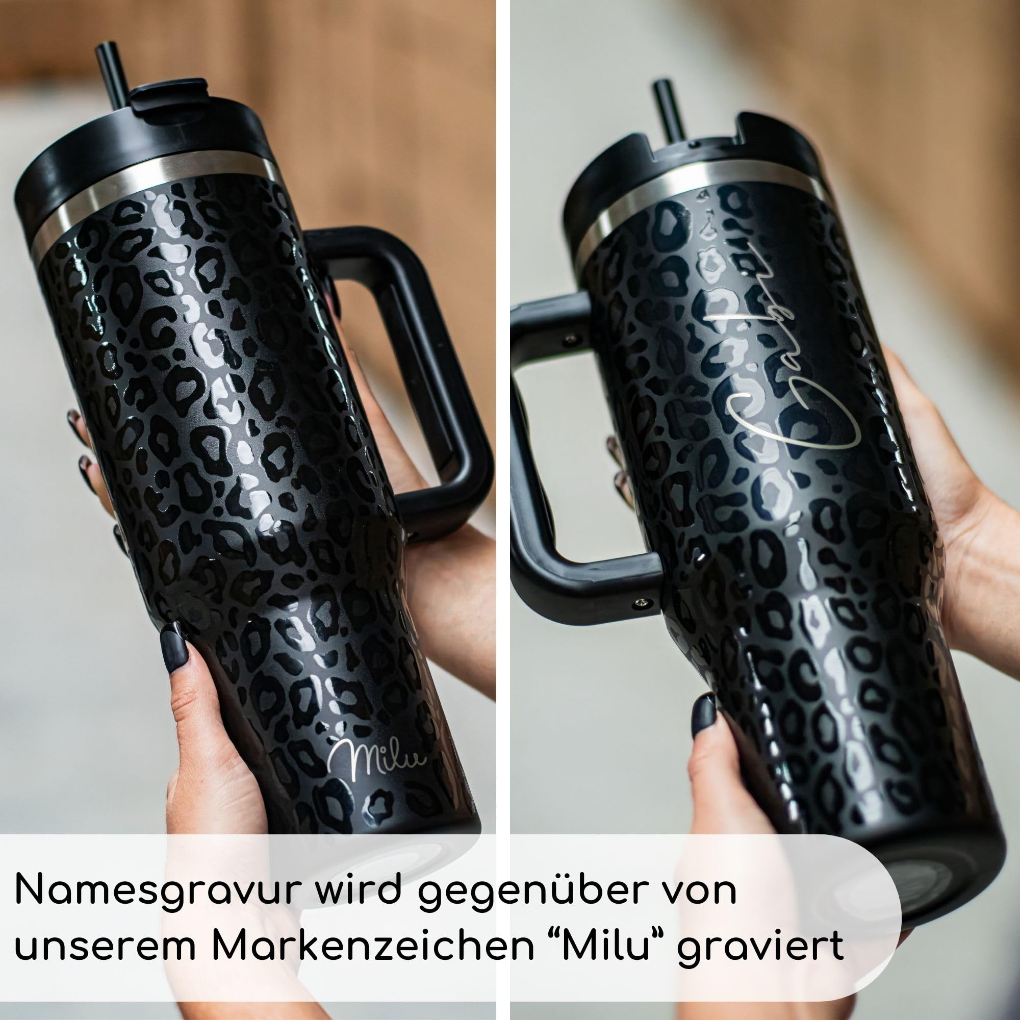 Milu Thermobecher 1200ml mit Strohhalm und Henkel – Ostergeschenke für Frauen & Männer I Geschenk Ideen Papa, Mama, Freund, Freundin I Geschenkideen zum Vatertag Muttertag I Geschenke Opa & Oma