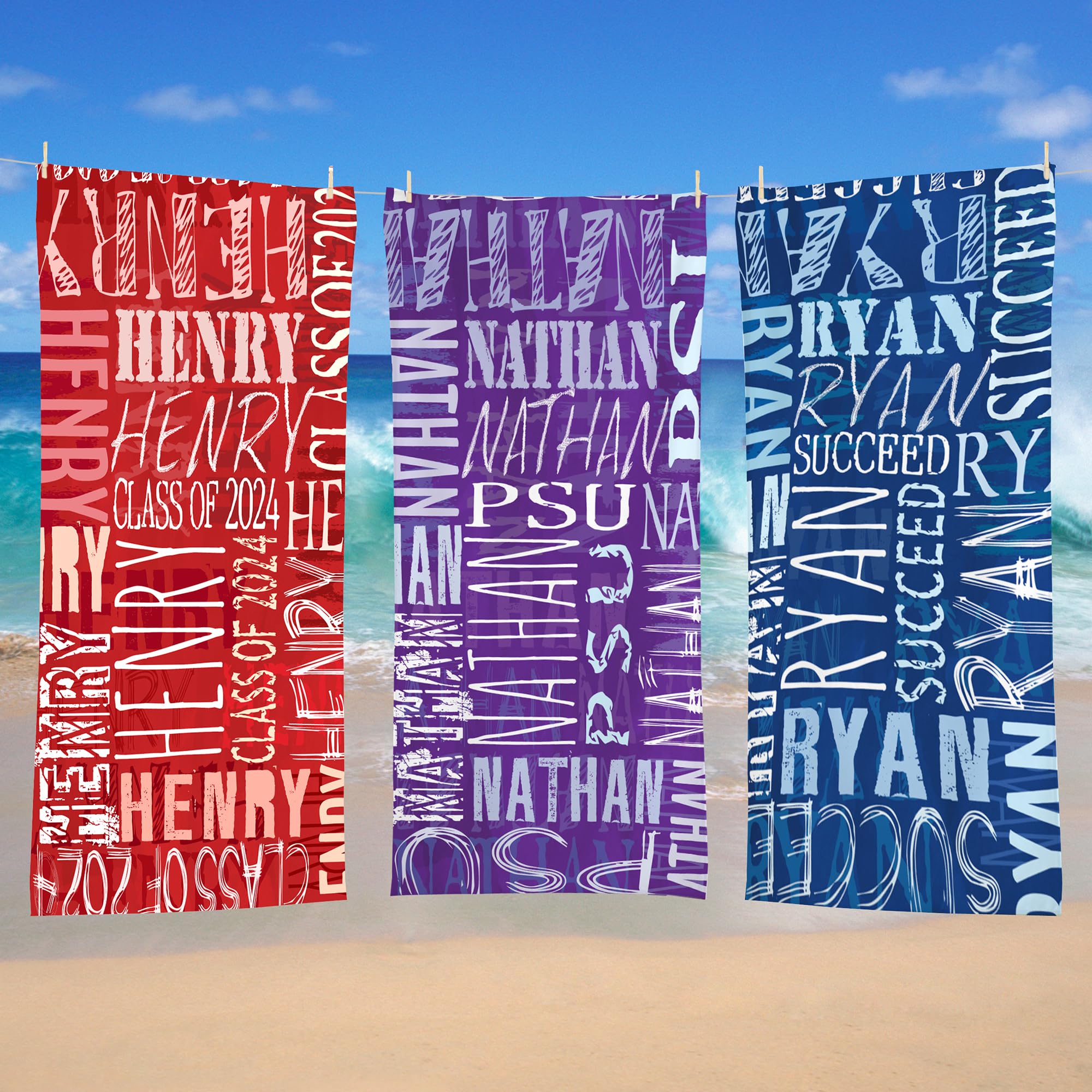 Let's Make Memories Personalized Beach Towel - for Graduates - Customize with Any Name & Message - Class of 2025 - Unique Graduation Memento - Spring Break - Pool Towel - Standard Size - Purple