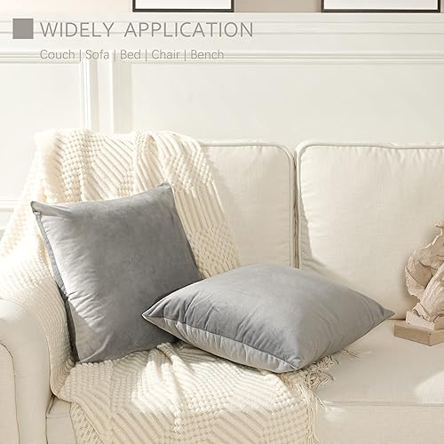 Miniatura 4 de Stellhome Juego de 2 fundas de almohada cuadradas de terciopelo grandes decorativas para cama, sofá y banco, 24 x 24 pulgadas, gris