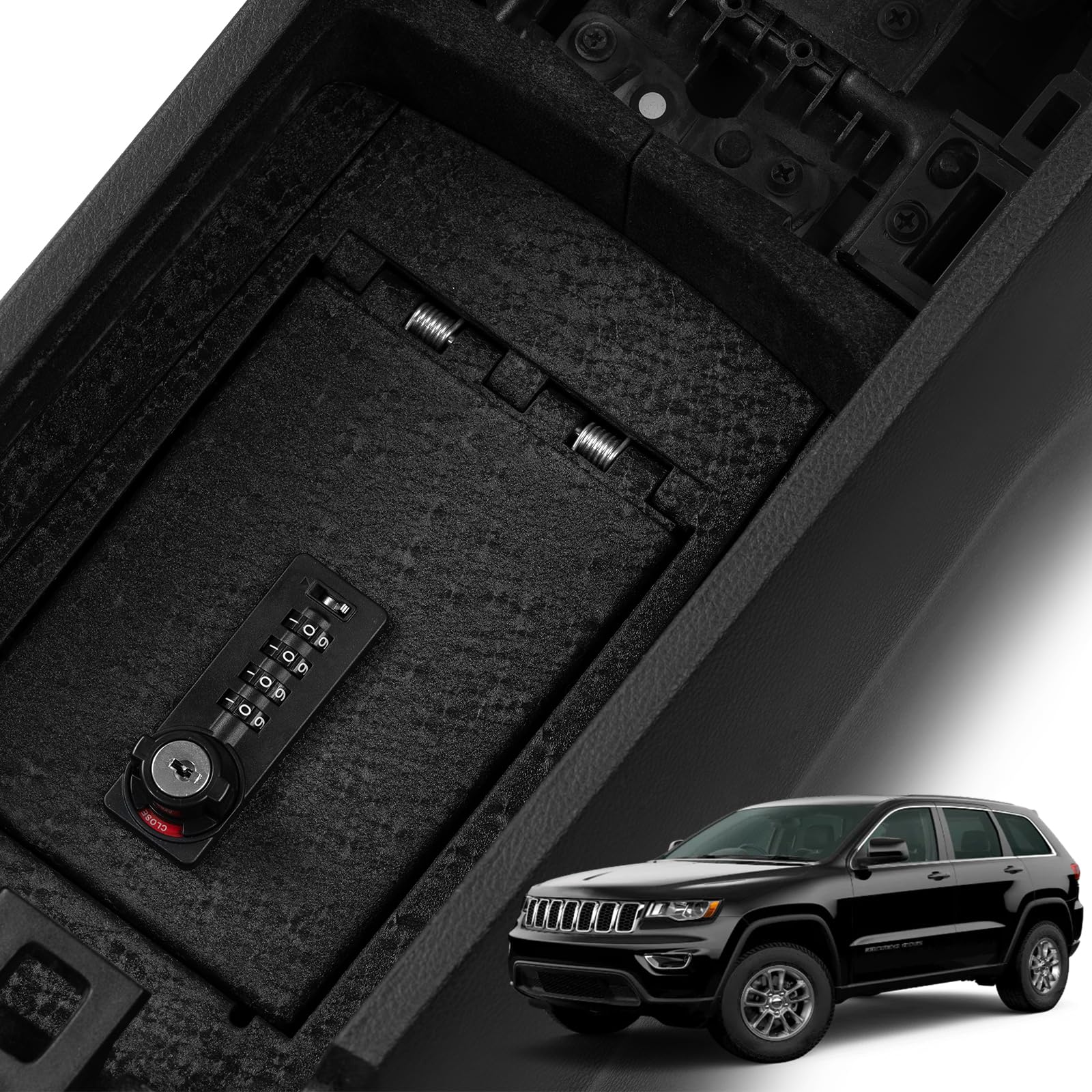 JIKE Center Console Gun Safe - Console Gun Vault Compatible with Toyota Camry 2018-2024, High Security Armrest Lock Box with 4-digit Lock with Password Retrieval Key