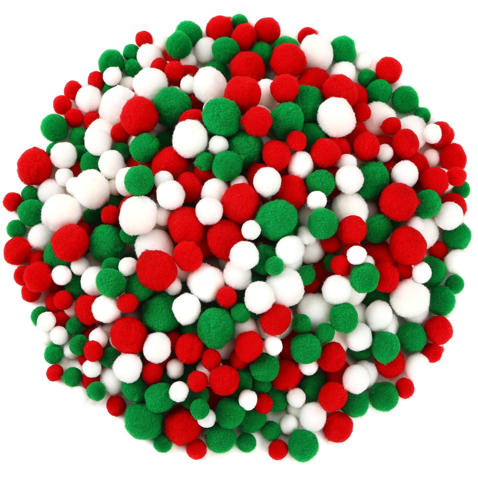 UPINS 600Pcs Christmas Pompom Balls, Red Green White Pom Poms for Crafts