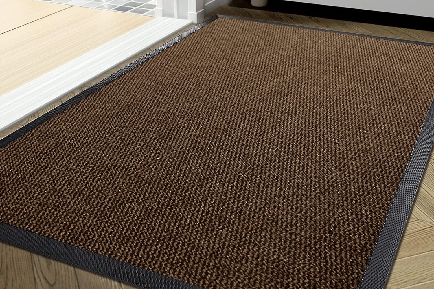TrendMakers Door Mat Carpet Runner 40cm x 60cm Beige/Black Heavy Duty Dirt Stopper Anti Slip Rubber Welcome Hallway Low Profile Floor Mat Front Doormat Indoor Outdoor Rugs — image 1