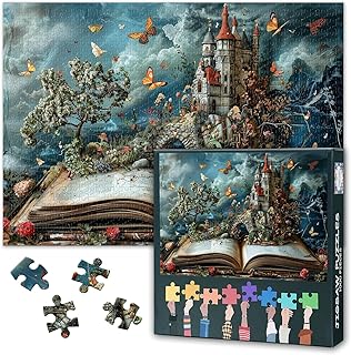 Comprar Puzzle de 1000 piezas para adultos, mundo de fantasía en libro con flores, mariposas y castillos, desafío de paisaje como sofisticado juego de puzzles 50 x 70 cm