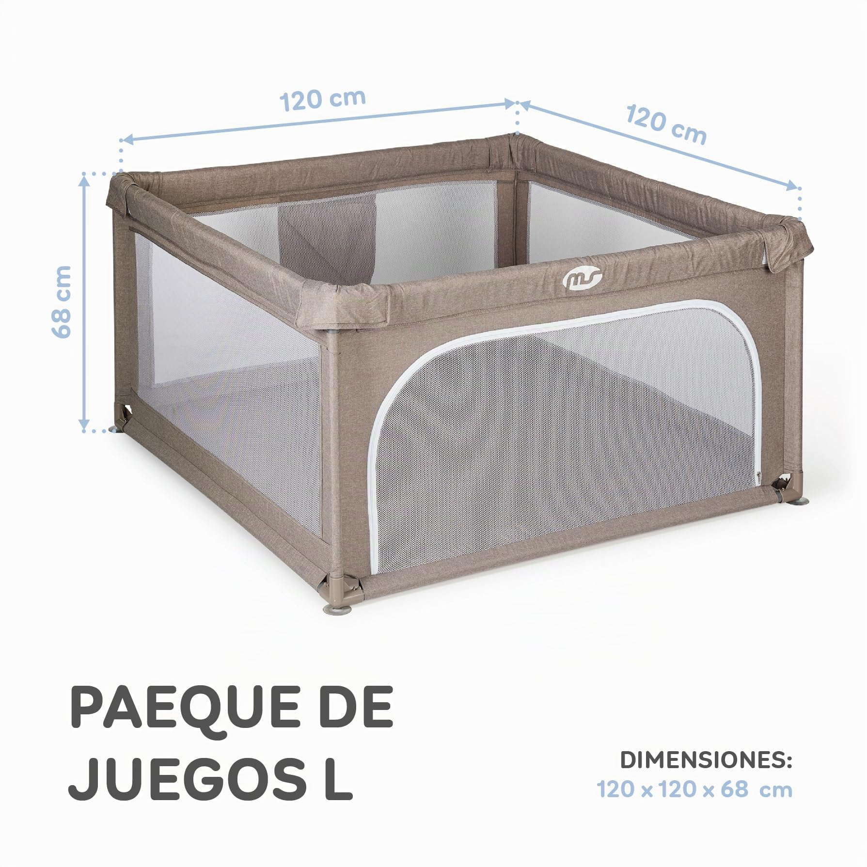 MS Parque L + Alfombra de Juegos para Bebé 120X120 cm - Doble Cara, Tapete Muy acolchado (1cm Grosos), Plegable y con Bolsa de transporte