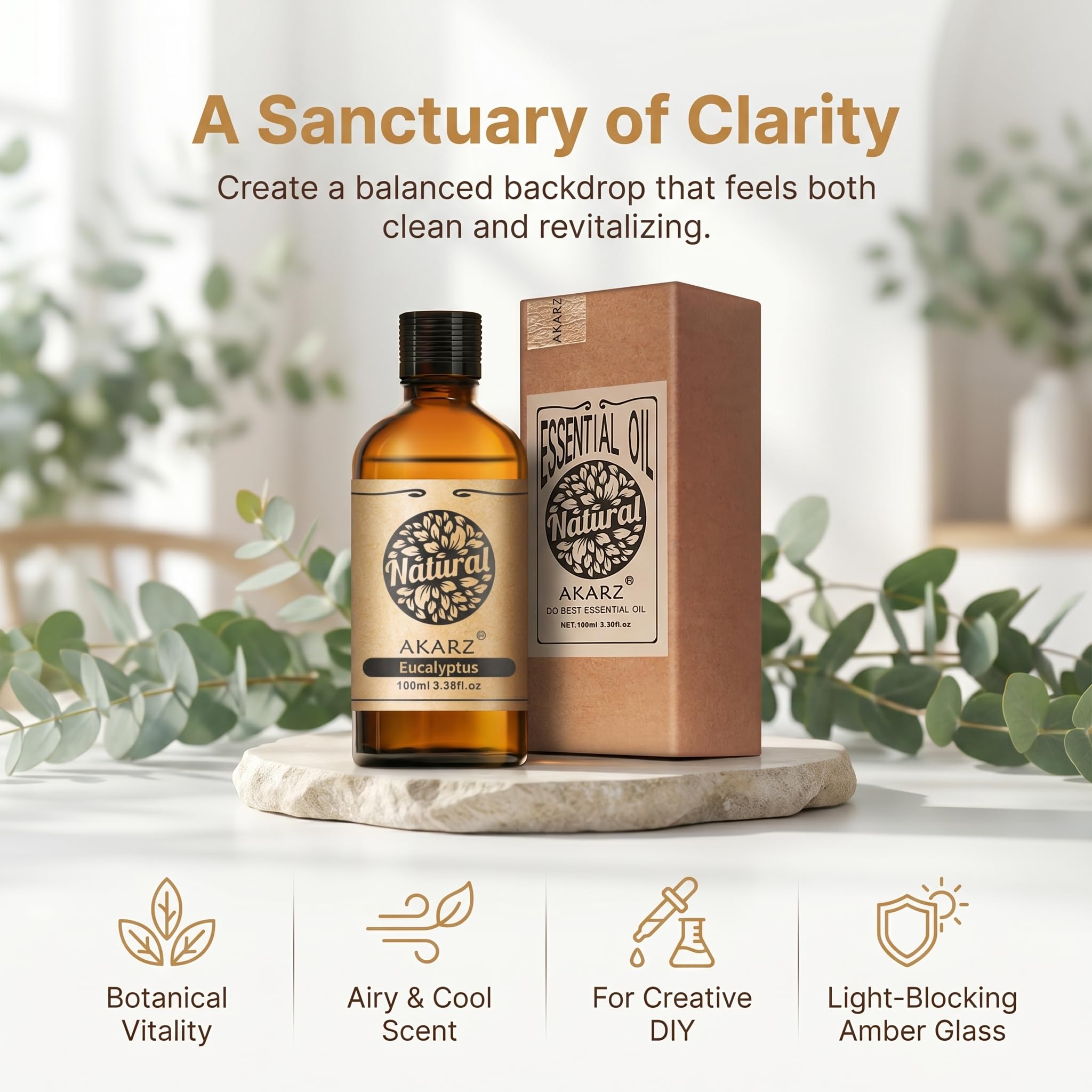 AKARZ 100ml Olejek esencjny z Eukaliptusa - Naturalny olejek aromatyczny do dyfuzorów, lamp aromatycznych i aromatów pomieszczeń