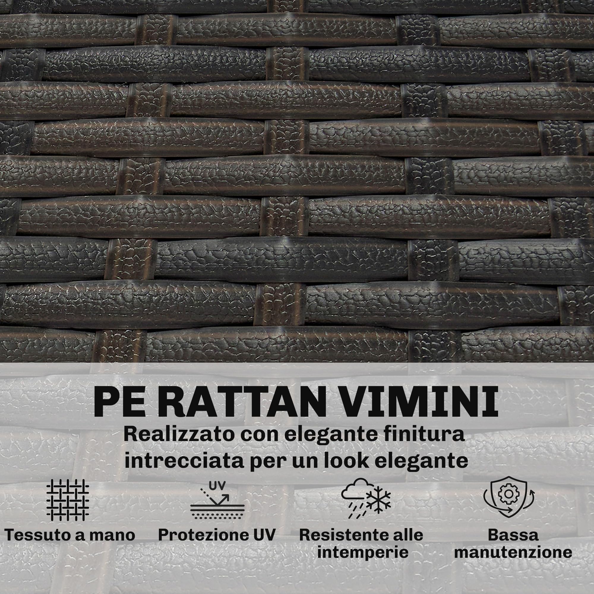 Outsunny Divanetto da Esterno a 3 Posti in Rattan PE, Divano da Giardino con Braccioli Effetto Legno, Cuscini Lavabili, Struttura in Acciaio, per Terrazzo, Patio e Balcone, Veranda, Marrone e Crema
