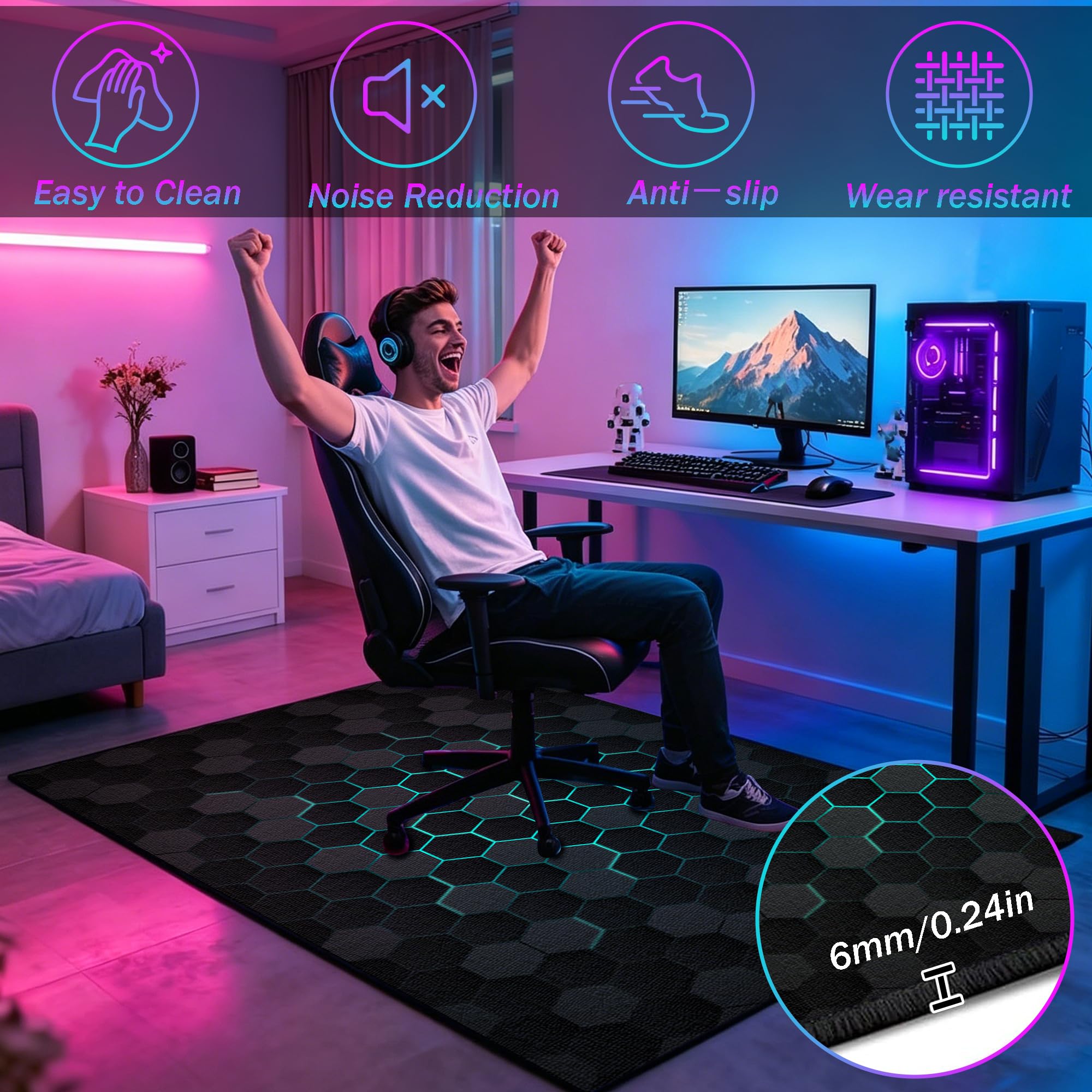 Tappeto da Gioco Controller, Tappeto Sedia Gaming 200 x 210 cm Teenager Ragazzi Camera da Letto Grande Antiscivolo Tappetino per Sedia da Gaming, Tappeto Salotto Gamer