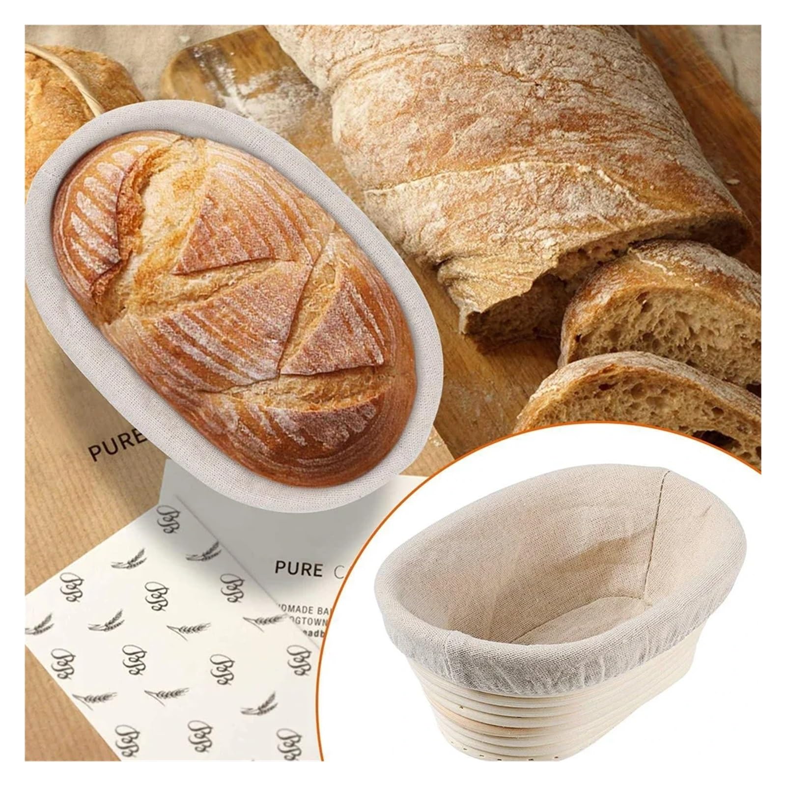 Cesta for masa madre fermentada con forro de lino for el hogar, cocina, pan, panadería, herramientas for(Oval B)