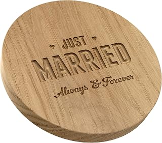Circular British Oak Chopping and Serving Board with Carved Message “Just Married, Always & Forever"