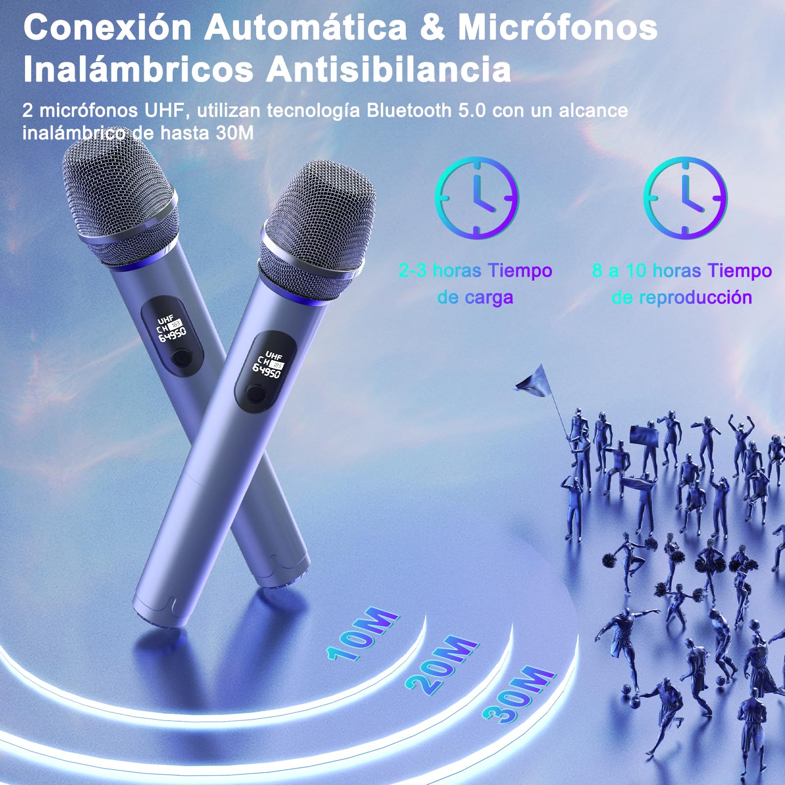JYX Máquina de Karaoke, Sistema de Karaoke con 2 micrófonos, Altavoz Bluetooth portátil con luz RGB, Set de Karaoke, Sistema PA para Adultos, Fiestas, Compatible con TF/USB, AUX, FM, TWS