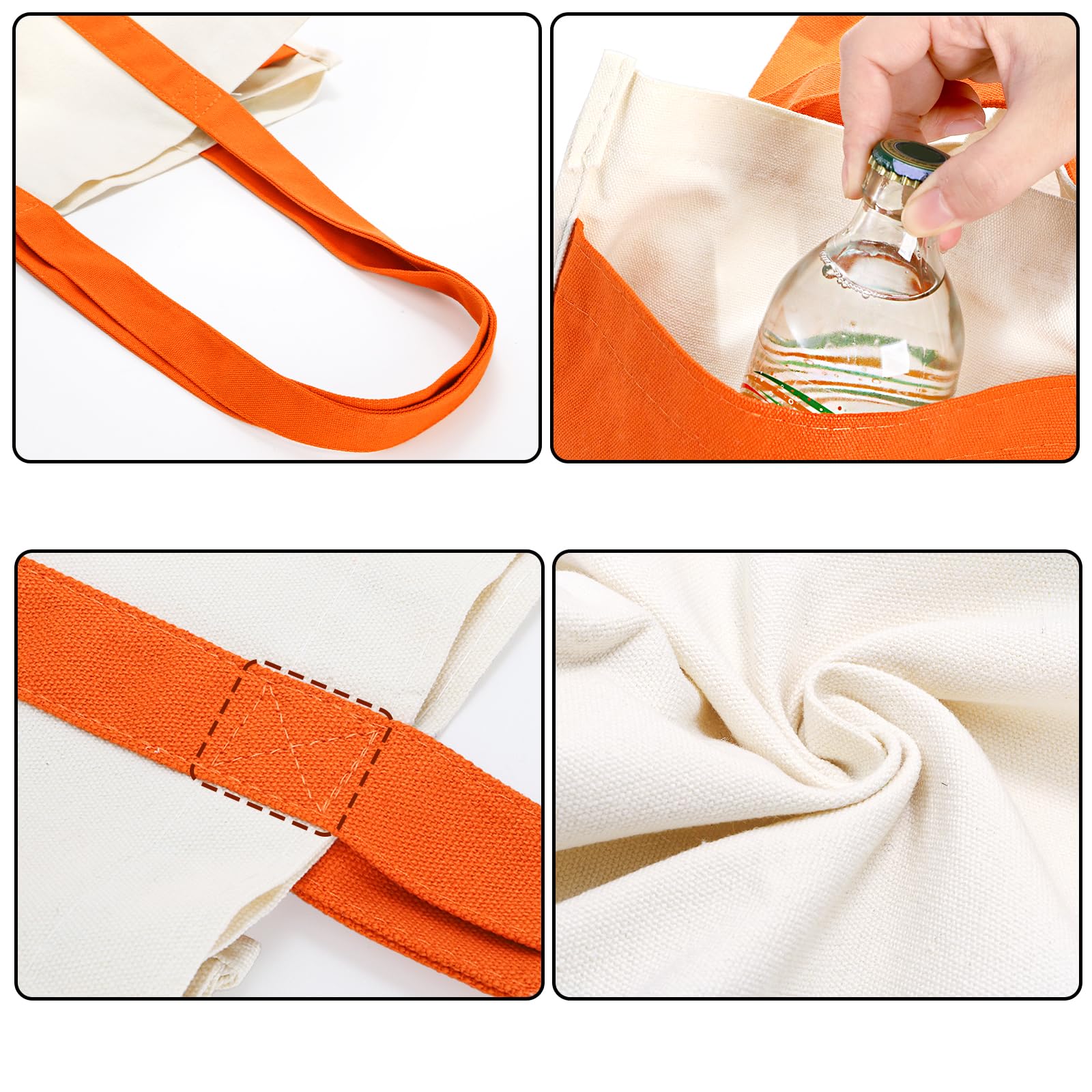 Covzoe Confezione da 4 borse della spesa riutilizzabili in tela, borsa per la spesa pieghevole con tasche laterali, borse in tessuto resistente con manico, grande borsa multiuso per shopping,