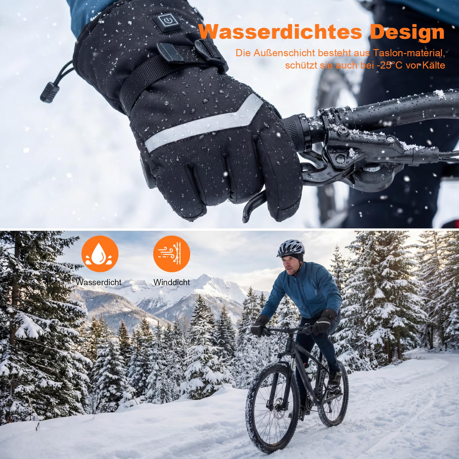 Gants Chauffants Rechargeables Homme Femme, 3 Températures Réglables Tactile Imperméable, Gants Chauffants pour Ski Moto Randonnée Hiver, Taille M/L/XL