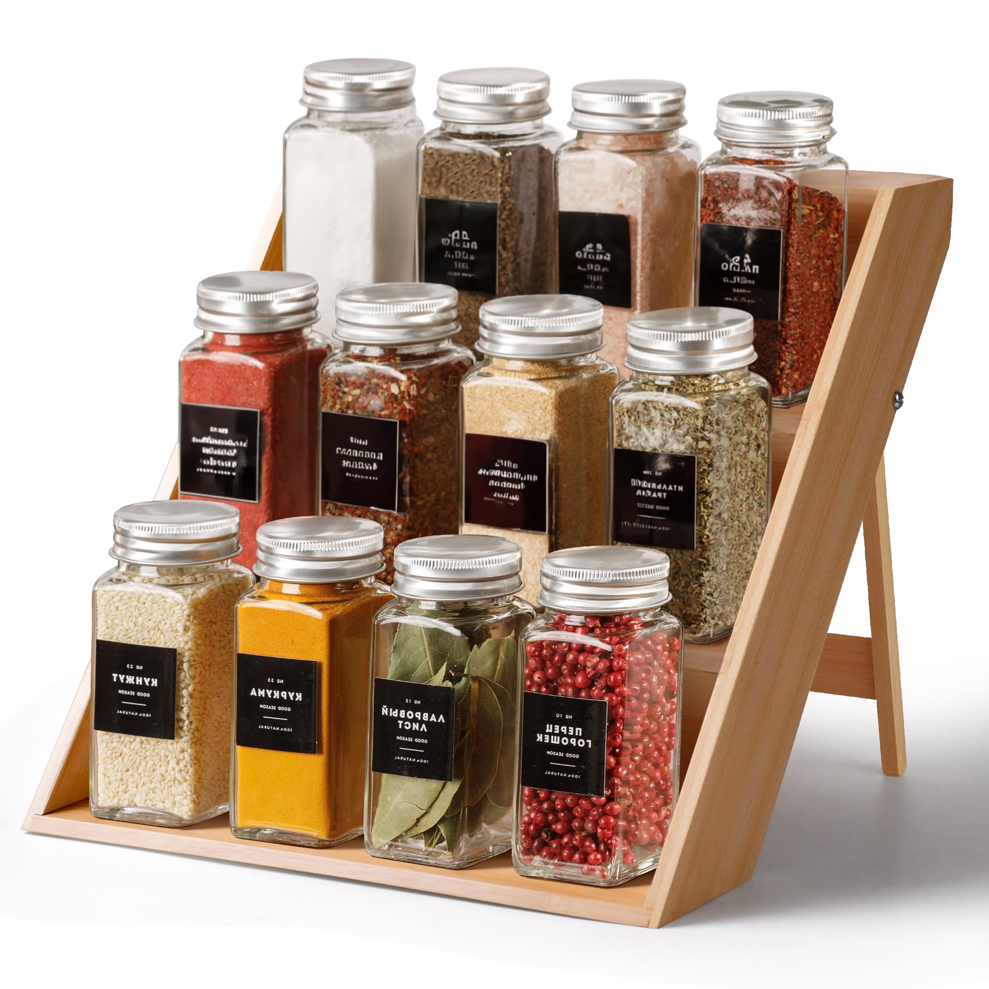Spice Rack for Countertop, 3-Tier Seasoning Spice Jar Organizer, Space Saving Bamboo Spice Holder for Kitchen Cabinet, Countertop, Pantry