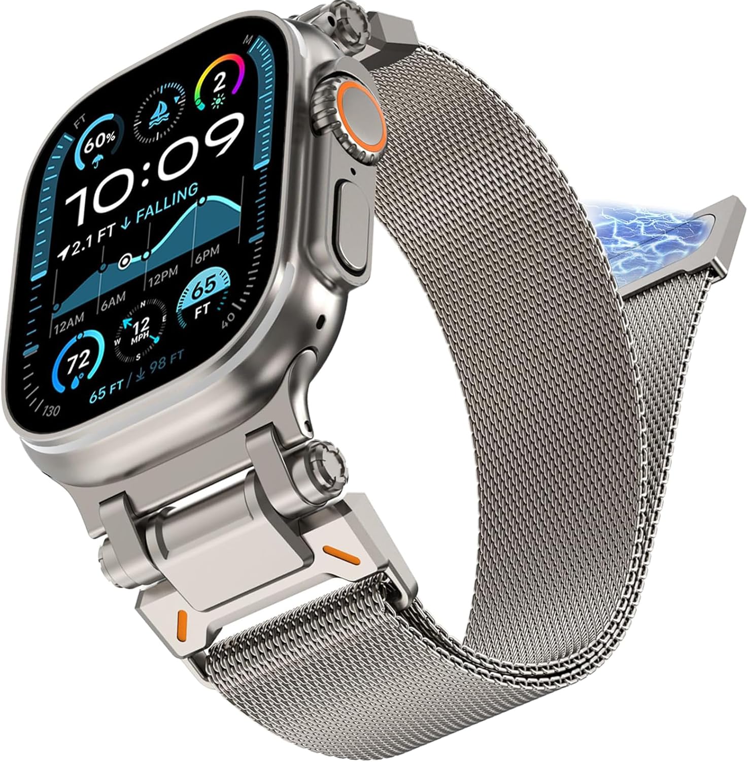 WINGLE Milanese Loop for Apple Watch Band Ultra 3/2/1 Band Ultra 49mm Series 11 10 46mm 45mm 44mm 42mm SE 3/2/1 9 8 7 6 5 4 3 2 1 Men, Magnetic Mesh Bands Stainless Steel Metal Connector iWatch Strap