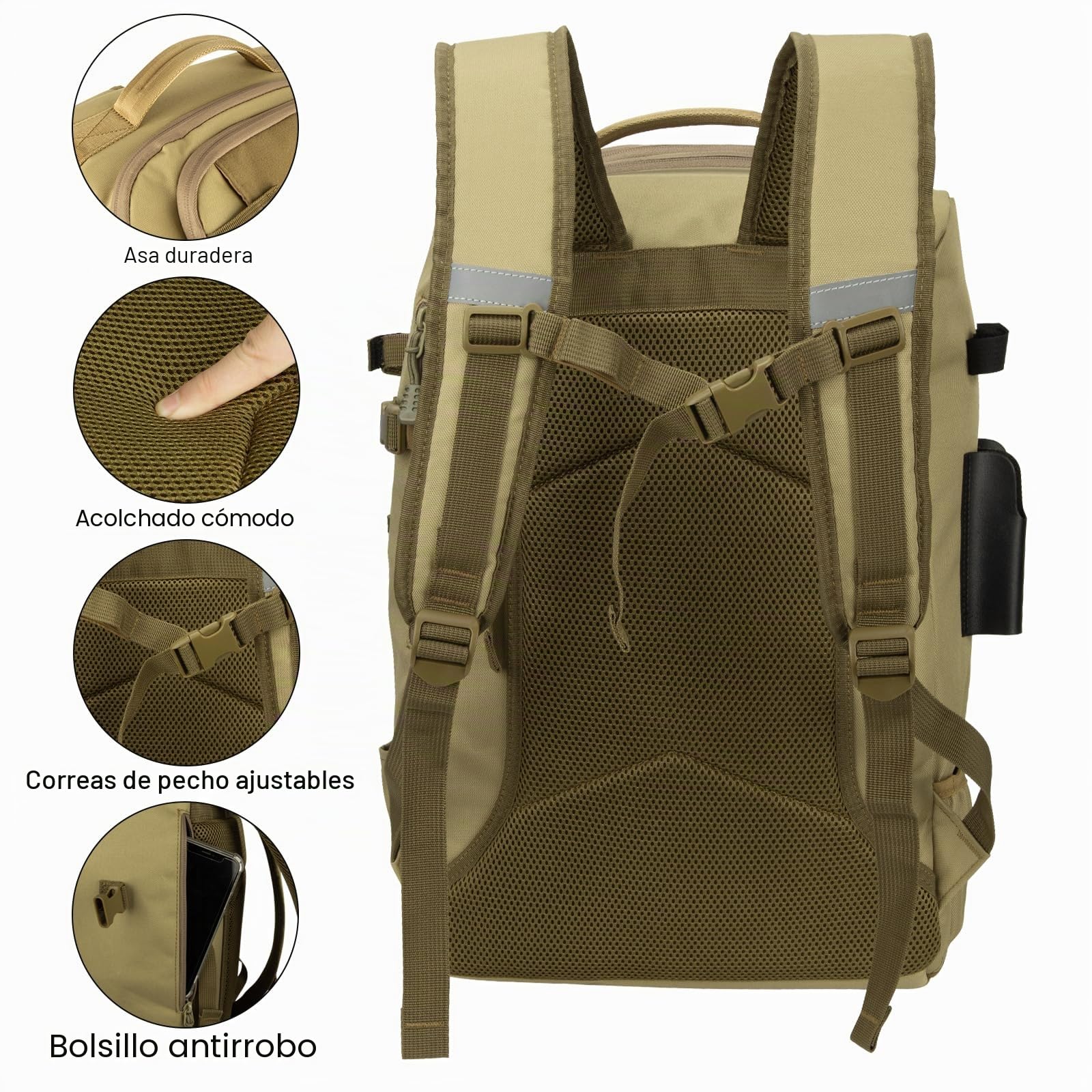 Hp hope Mochila de pesca con soporte para cañas y refrigerador, bolsa de aparejos de pesca de 40 l, equipo de pesca, mochila y equipo de pesca, Color caqui 2., 40 litros, Mochila