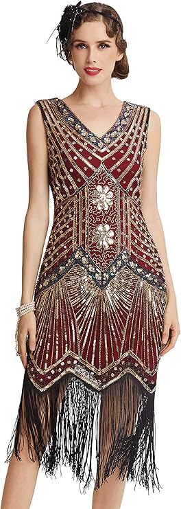 Robe Flapper Années 20 à Sequins Et Frange – Style Gatsby, Soirée, Cocktail – Taille Grande, élégante Et Pailletée