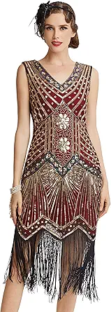 BABEYOND 1920s Beaded Flapper Dress with Beads and Sequins