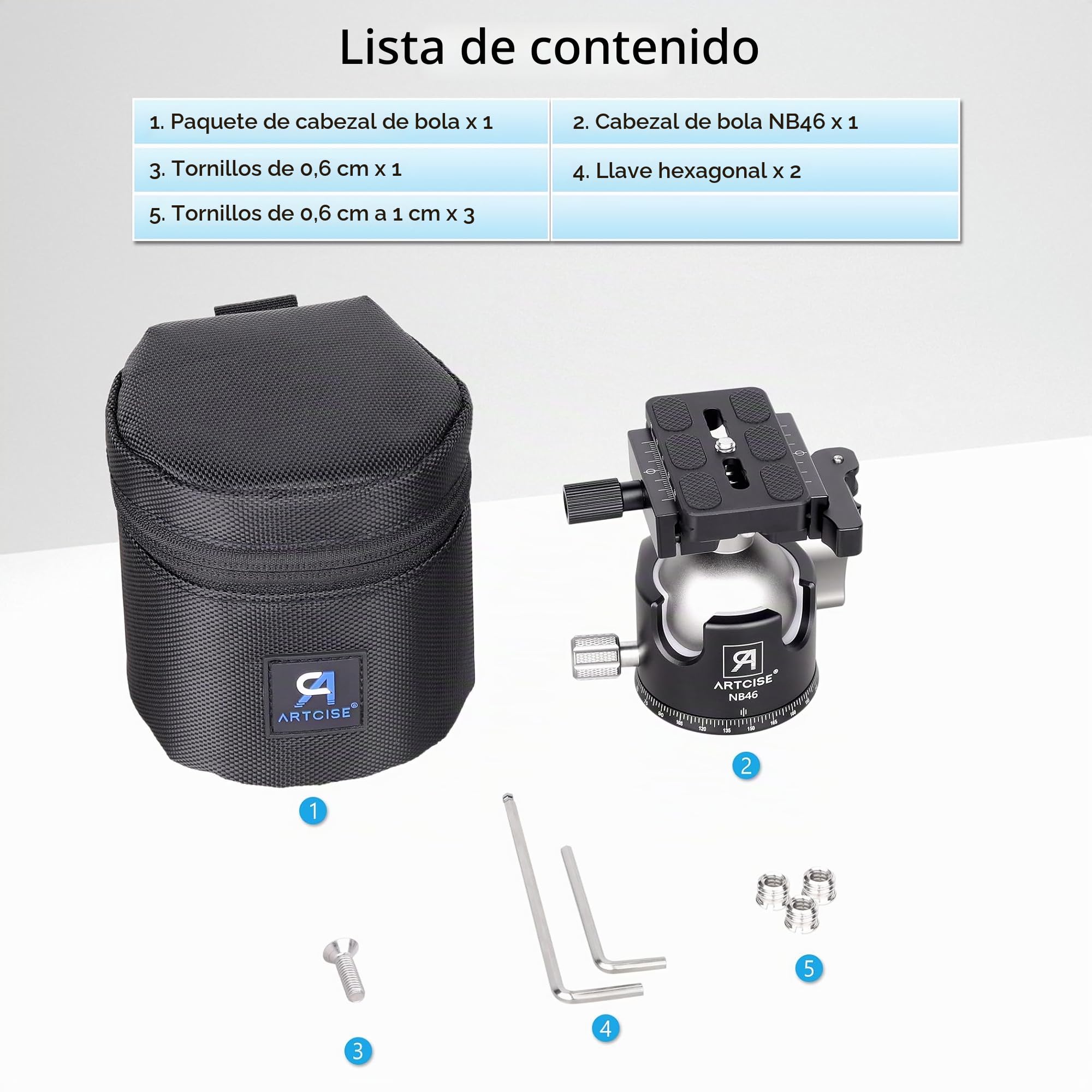 Cabezal de trípode de Perfil bajo de 46 mm con liberación de Palanca ARTCISE Cabezal esférico de Alta Resistencia con Placa de liberación rápida Arca Swiss para trípode monopod Carga máxima 25 kg