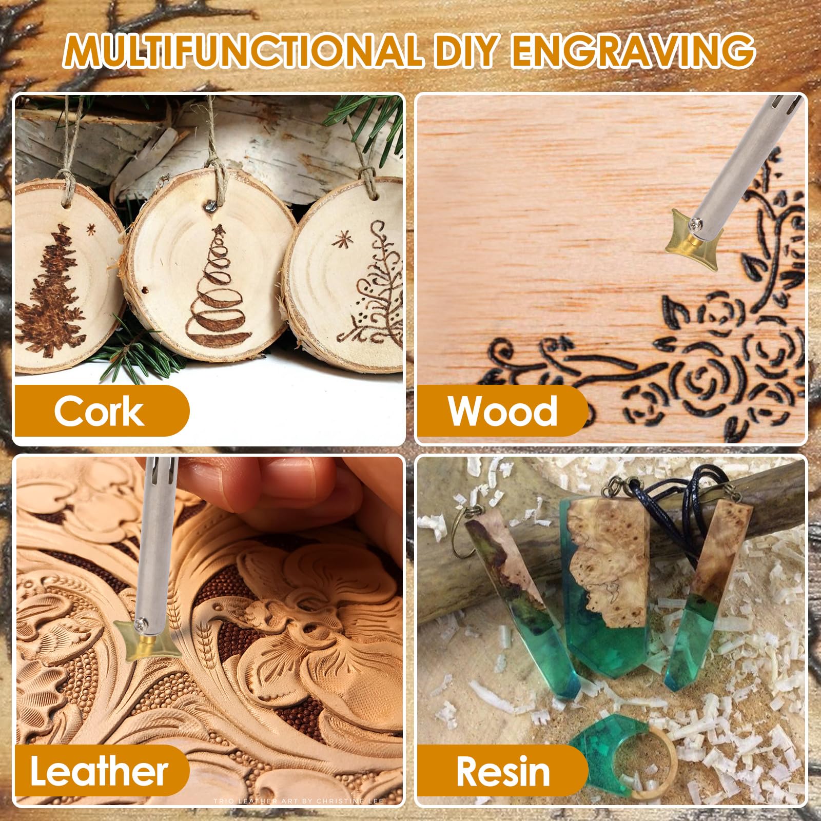 12 Pcs Wood Burning Tips with Unique Patterns Versatile Wood Burning Tips Only DIY Woodburning Functional Burner for Branding and Personalization