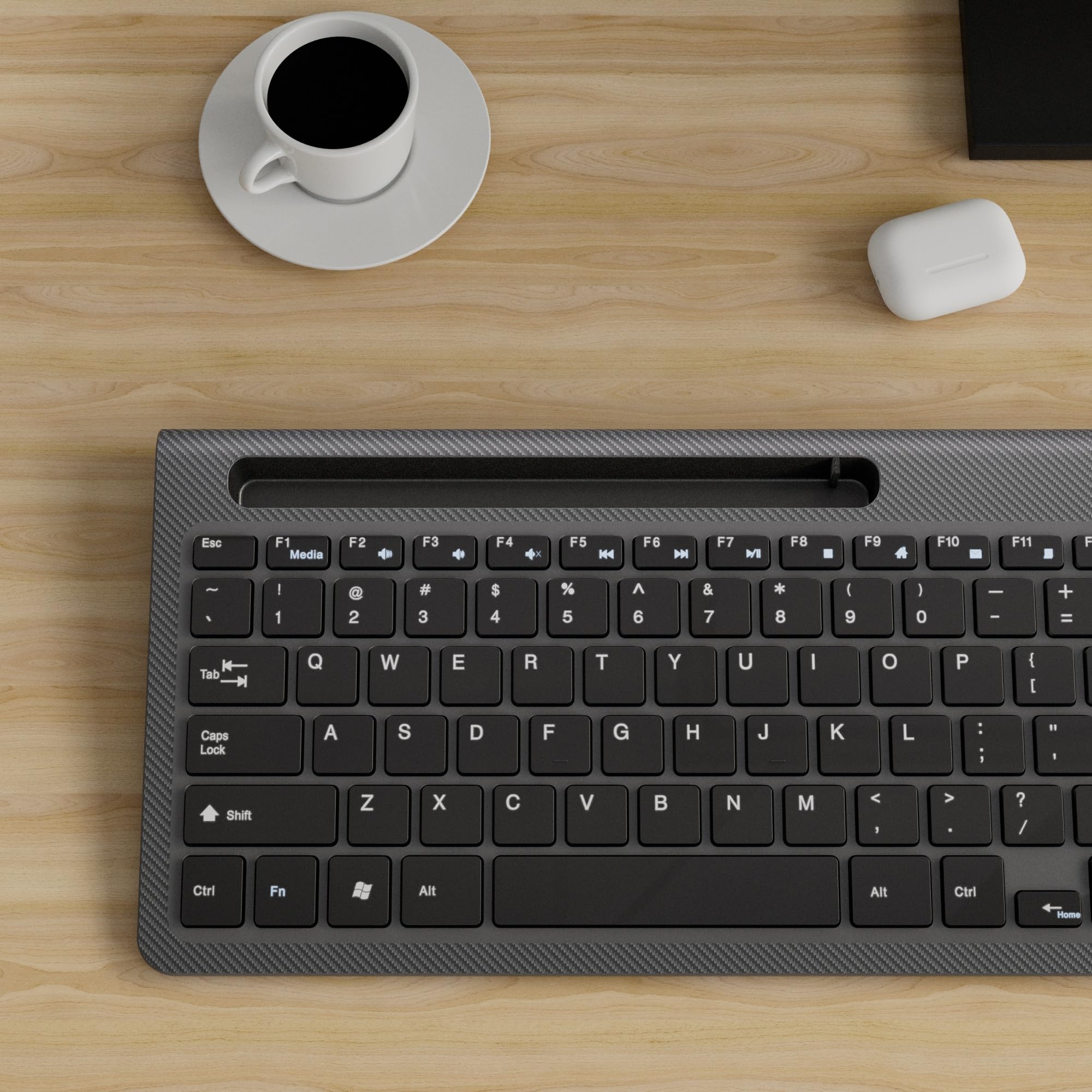 Teclado y mouse inalámbricos, mouse ergonómico con soporte para teléfono, teclado inalámbrico de 2.4 GHz para Mac, Windows, PC, portátil (negro)