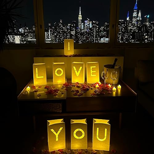 WYMM Letras iluminadas con luces LED y rosas "I Love You". Bolsas de papel luminarias para propuestas de boda, decoraciones de aniversario y