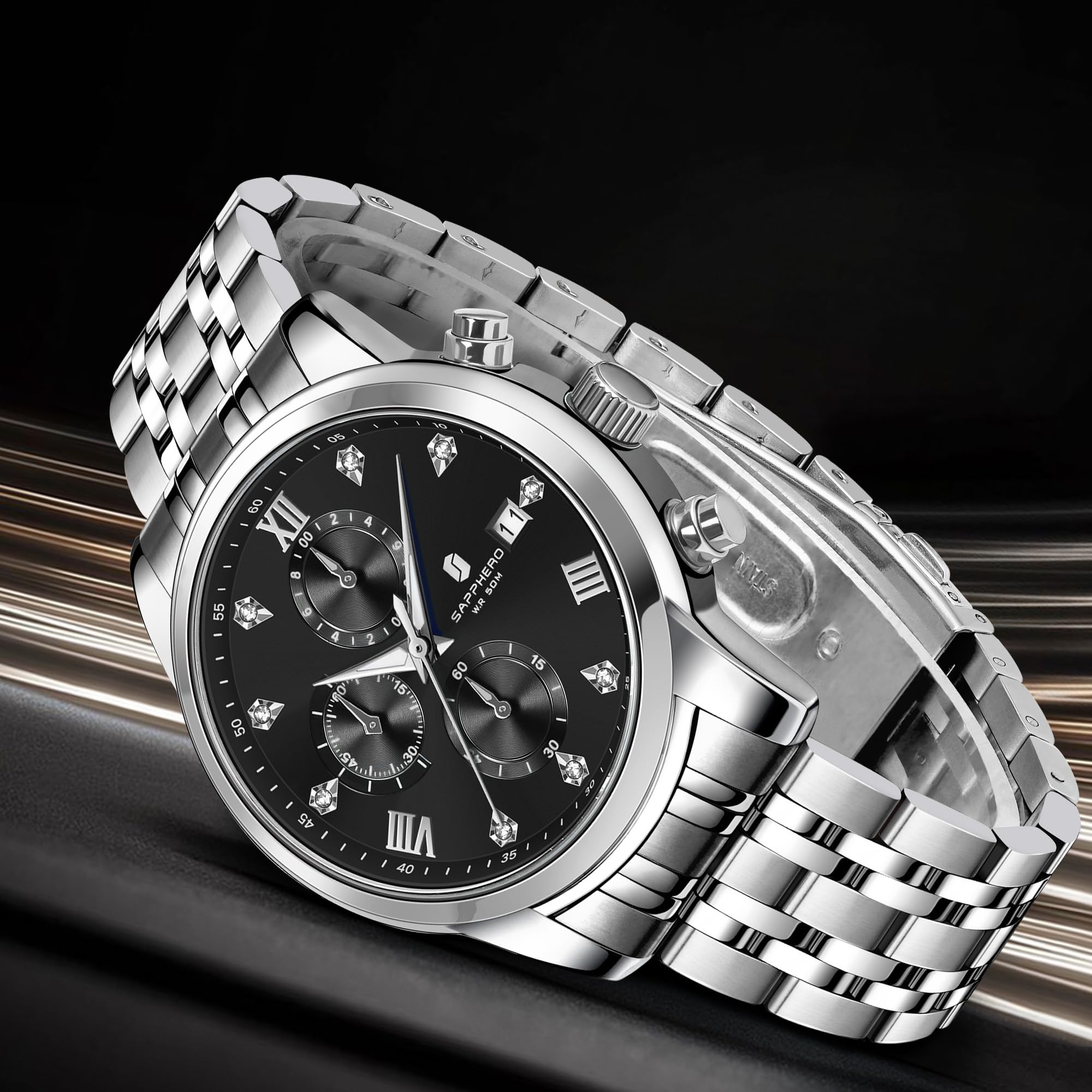 SAPPHERO Uhren Herren herrenuhr Edelstahl 50M wasserdicht armbanduhren für Herren leuchtende stilvolle Geschenk Armbanduhr Datumsanzeige analogem Quarz armbanduhren