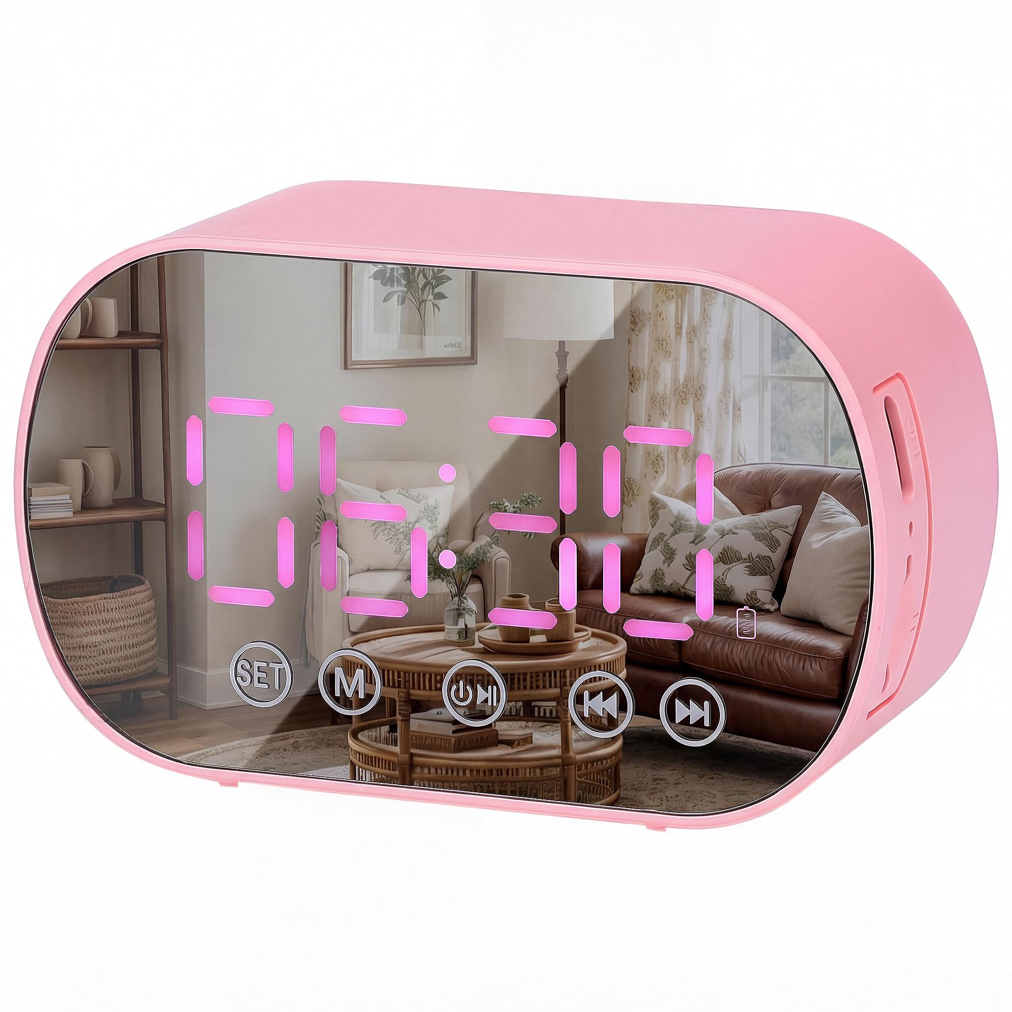 HMETOL Mirror Digital Alarm Clock with FM Radio, Snooze for Heavy Sleepers