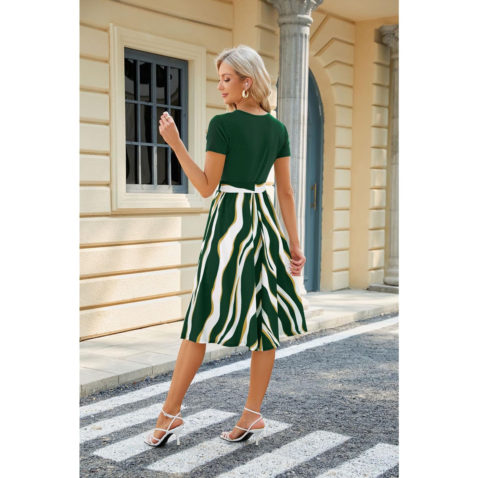 Vestido de Verano Mujer Vestido de Vacaciones de Verano Casual con Vestido de Cuello Redondo con Tirantes de Midi de Manga Corta, HUTALIM, Verde oscuro, XXL