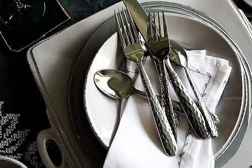 Miniatura 5 de Vietri Martellato Collection - Juego de cubiertos italianos martillados de acero forjado 1810 (5 piezas, ajuste de lugar)