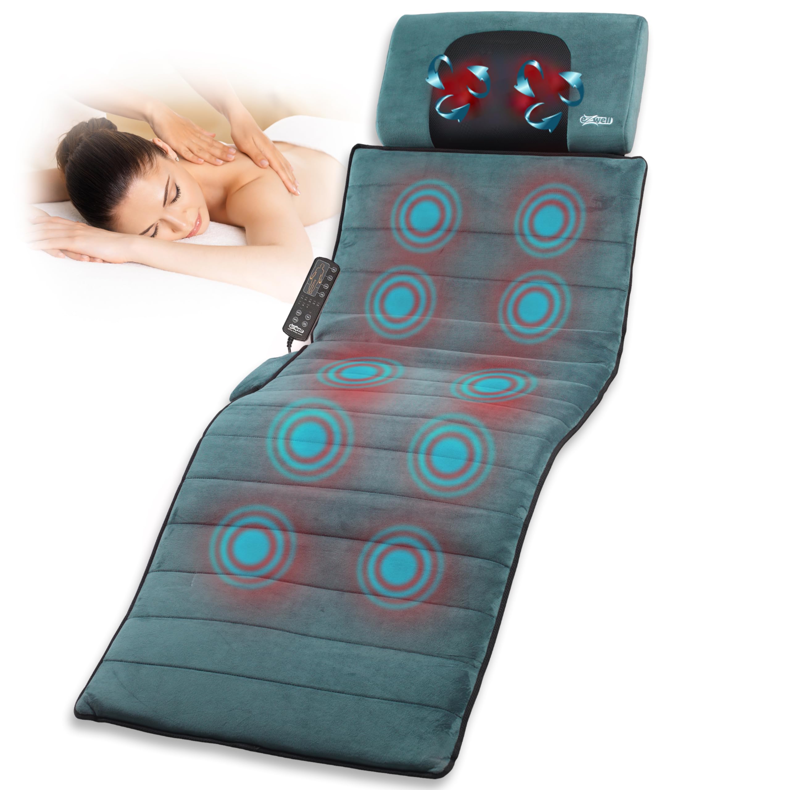 GALERIA DEL COLECCIONISTA Sistema de Masaje Triple SPA: Colchón de Masaje Cuerpo Completo Shiatsu Vibración Termoterapia Viscoelástica Almohada Ergonómica Desmontable Plegable