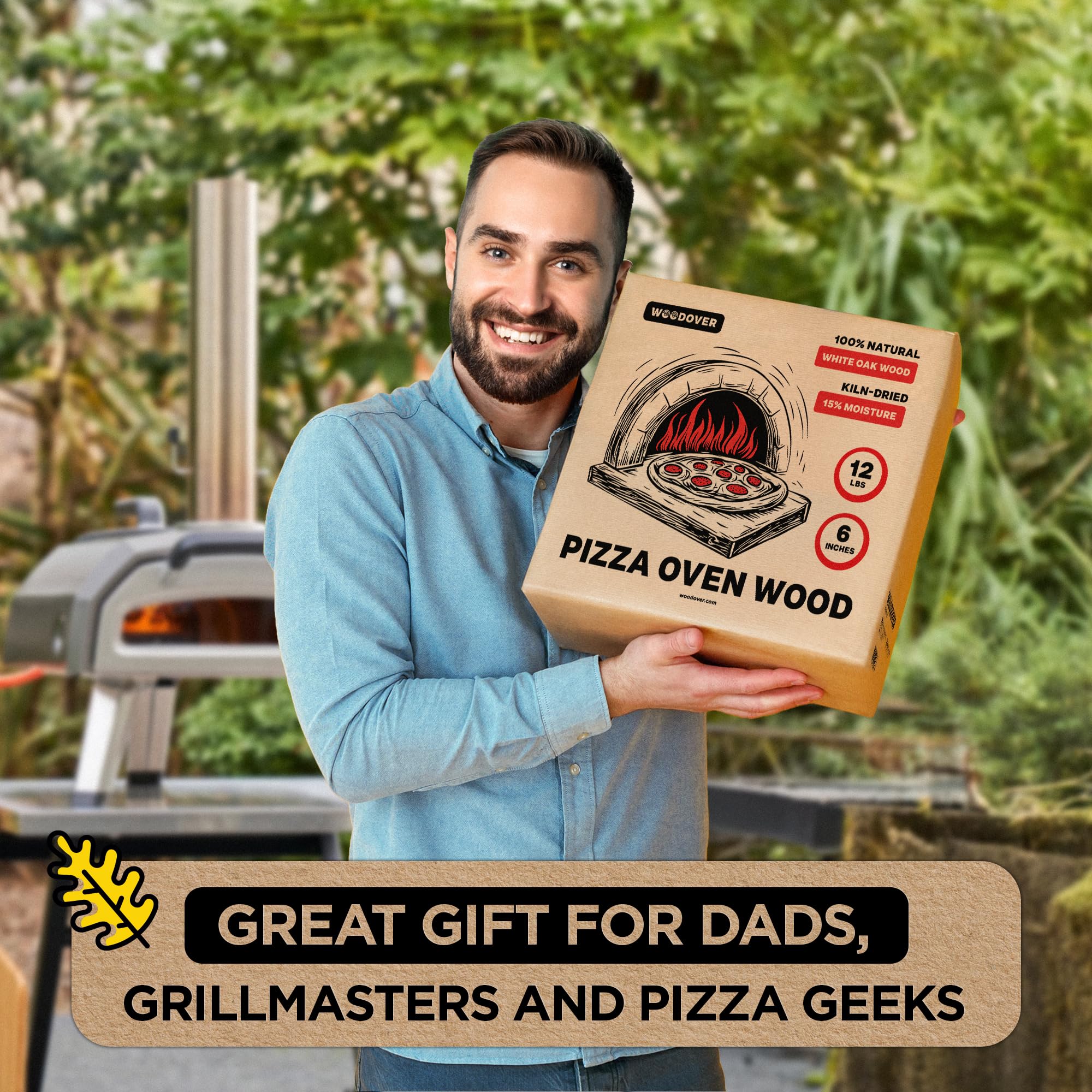 Pizza Oven Wood with Fire Starters, 12 lbs Kiln-Dried White Oak Logs (6 Inch) for Ooni, Solo Stove, Gozney – Low Smoke, Clean Split Firewood for Outdoor Cooking & Wood-Fired Pizza, Approx 800 cub.in.