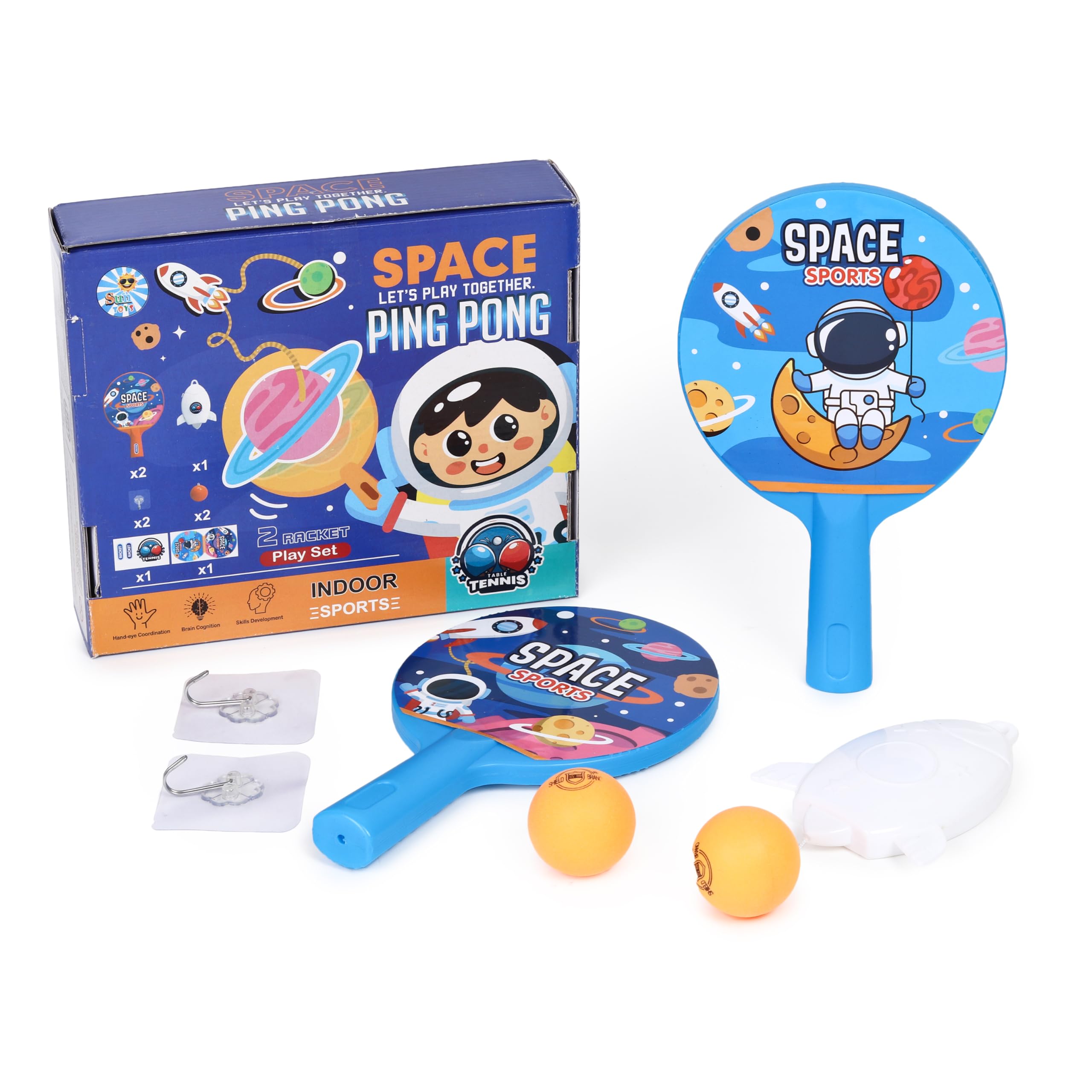 Door Hanging Table Tennis Self-Trainer Set for Kids | Space Theme | 2 Rackets & 2 Elastic Hanging Balls | Indoor Self-Practice Sports Toy | Hand-Eye Coordination Training | Age 3+-image-33