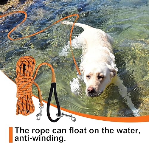 Miniatura 6 de Lynxking - Correa larga para perros reflectante de 15 pies, 30 pies, 50 pies, correa de control de adiestramiento con asa acolchada, cuerda Negro