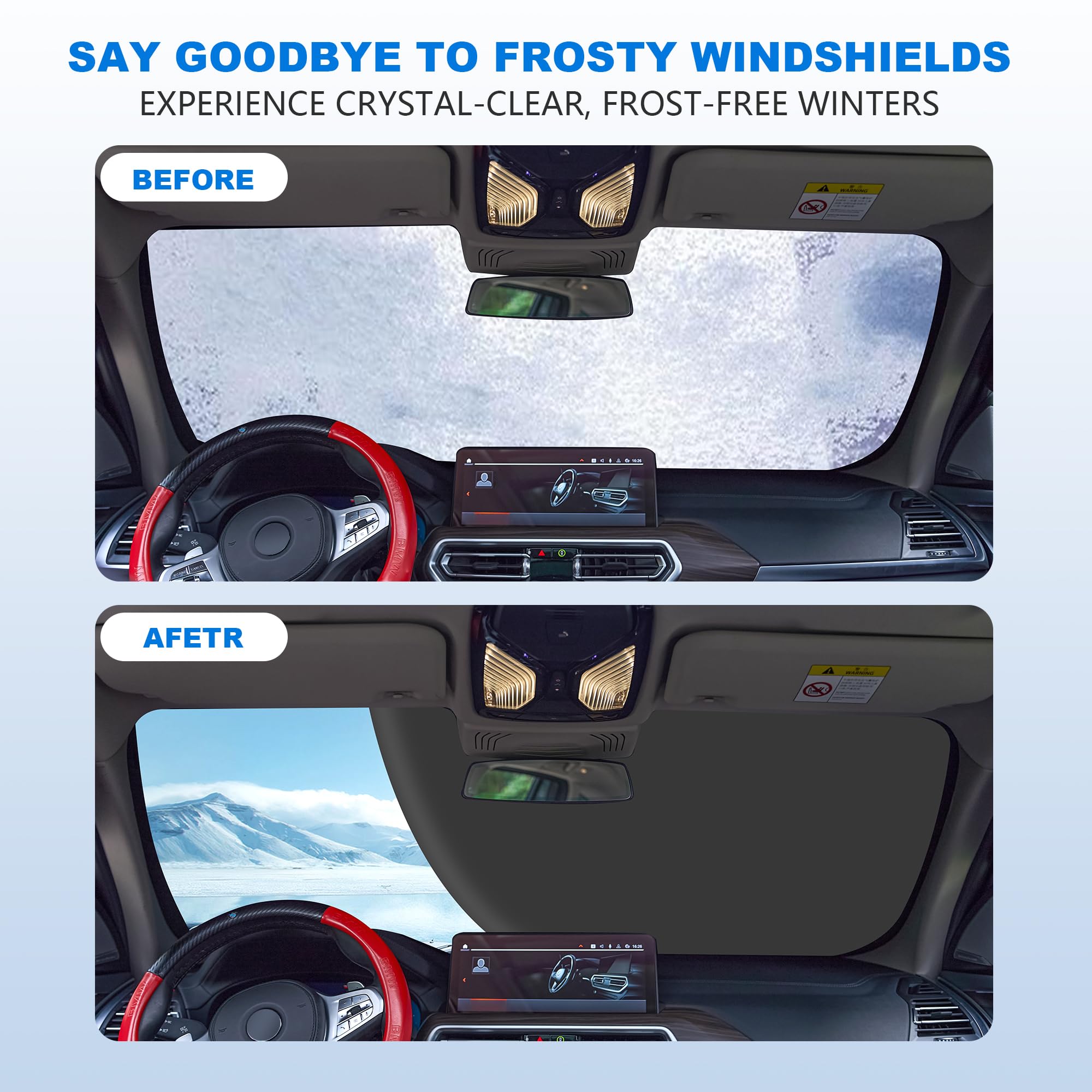 Windshield Cover for Ice and Snow New Upgraded Heavy Duty Windshield Snow Cover Extra Large Size 75x45 Windproof — view 3