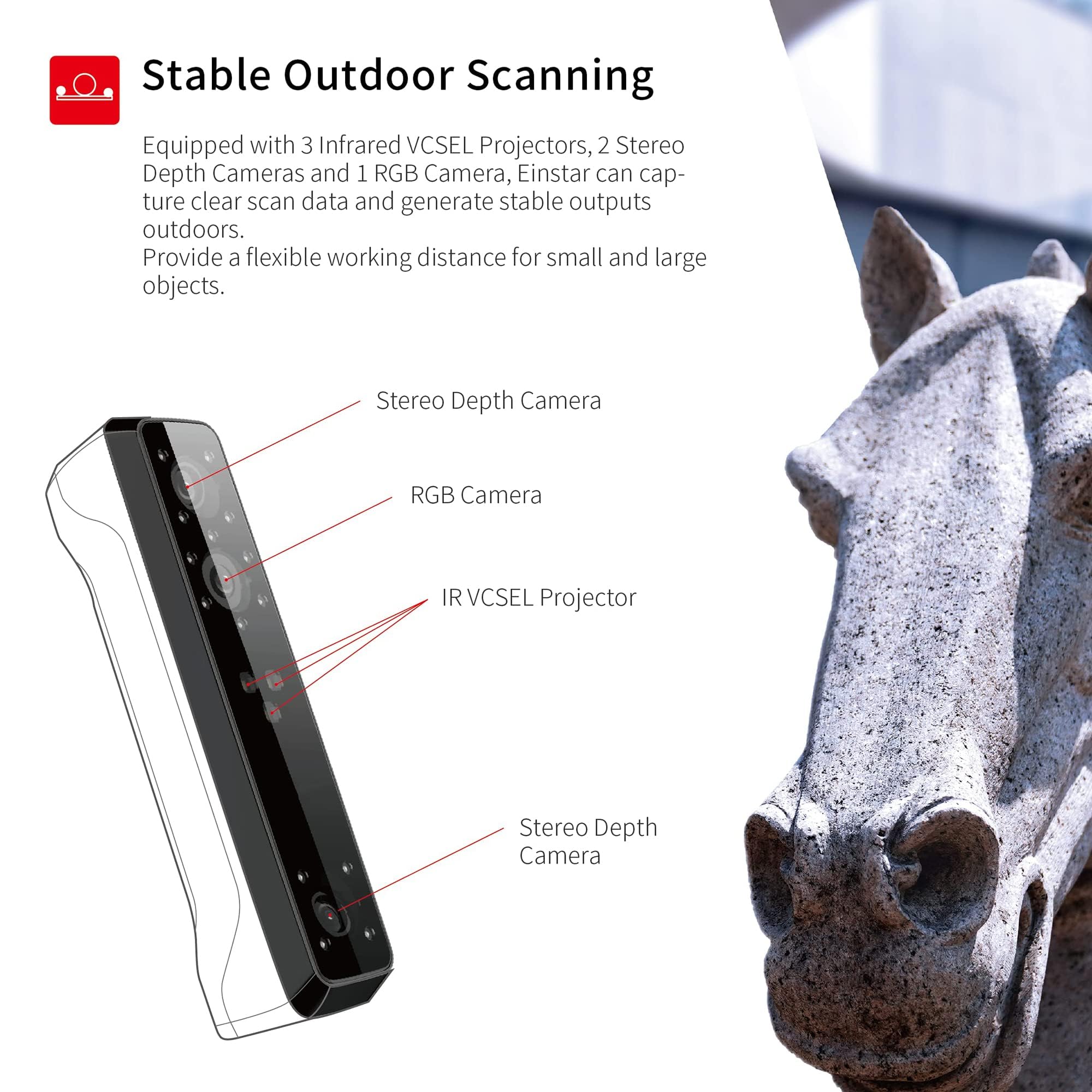 Scanner 3D portatile con fotocamera a colori RGB, scanner a luce strutturata a infrarossi per stampante 3D, risoluzione 0,1 mm, velocità di scansione 14FPS, raccolta dati, supporto scansione