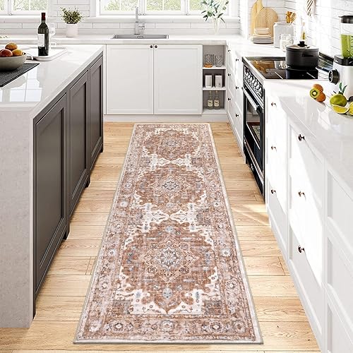 Miniatura 2 de Pauwer Alfombra de pasillo de 2 x 6 pies, lavable con parte trasera de goma, alfombra vintage bohemia antideslizante para pasillos, alfombras