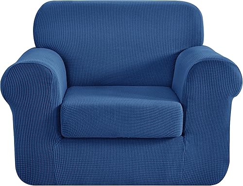 Miniatura 81 de CHUN YI Fundas de sofá de 7 piezas, fundas de sofá lavables, funda elástica para sofá de 3 cojines con respaldo y fundas de cojín separadas, Azul