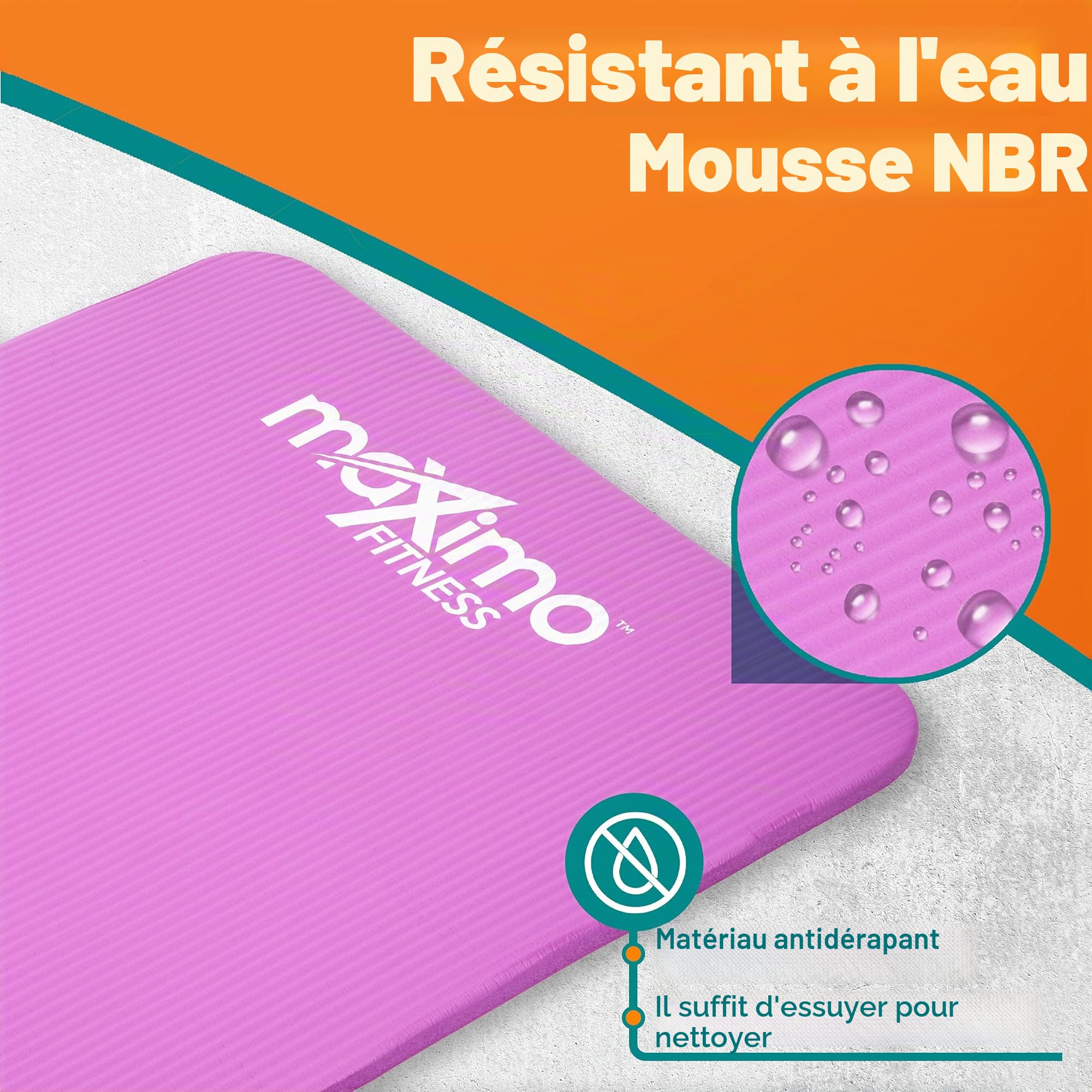 Maximo Fitness Tapis d'exercice physique NBR de haute qualité - Extra épais 12 mm, multi-usage - Parfait pour le yoga, le Pilates, les abdominaux.