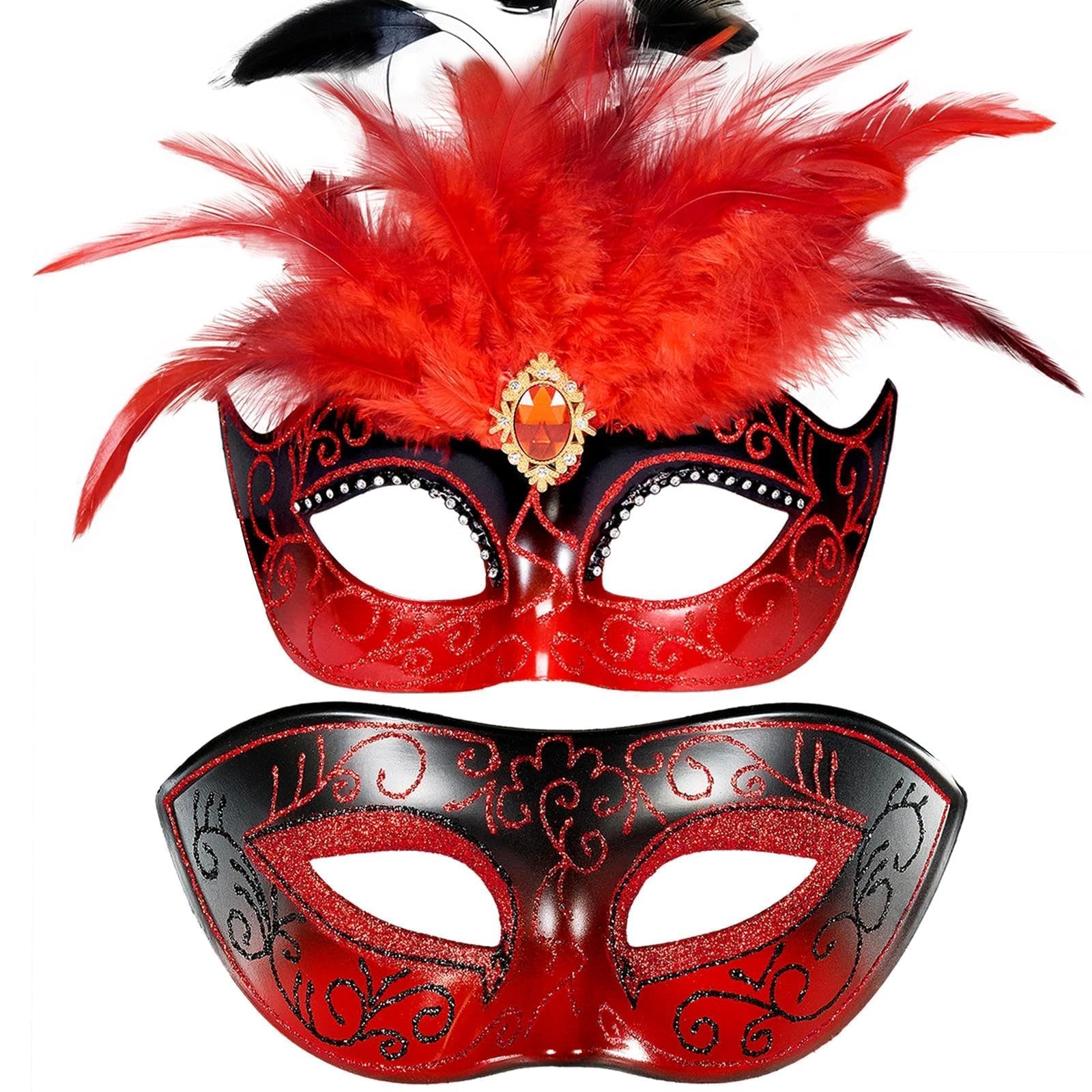 MYSEUNI 2025 Masquerade Venetian Mask Couples with Feathers