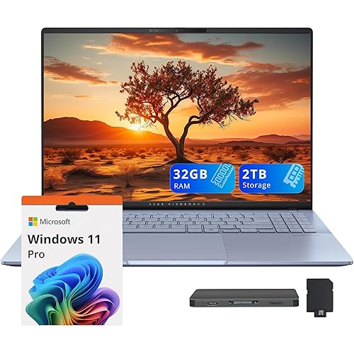 ASUS Vivobook 16" WQXGA+ OLED 120Hz Laptop, Intel Ultra 9 285H, 32GB LPDDR5X, 2TB Storage (1TB SSD+1TB Docking Station), Intel Arc Graphics, Backlit Keyboard, FHD IR Camera, Wi-Fi 7, Win 11 Pro, Blue