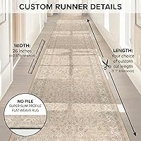 Vista 4 de Well Woven Alfombra de Pasillo y Escalera de Tamaño Personalizado - Asha Rome Beige Crema 26 Pulgadas de Ancho x 2 Pies de Largo Alfombra