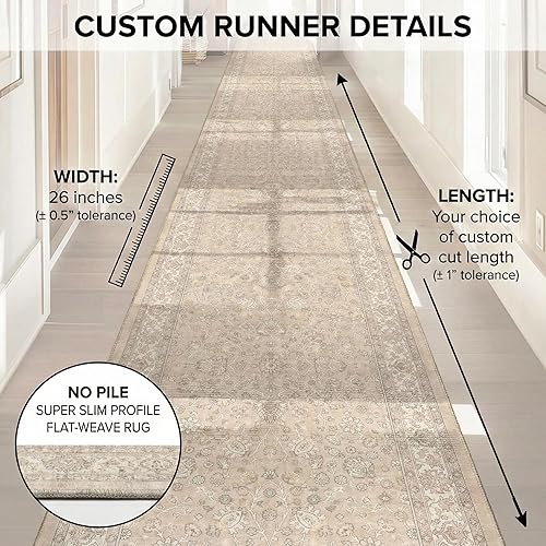 Miniatura 4 de Well Woven Alfombra de Pasillo y Escalera de Tamaño Personalizado - Asha Rome Beige Crema 26 Pulgadas de Ancho x 2 Pies de Largo Alfombra