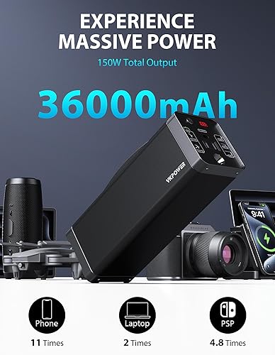 Miniatura 2 de Estación de energía portátil de 150 W, 133.2 Wh36000 mAh de carga rápida, generador recargable con 5 salidas, banco de energía de CA con luz LED