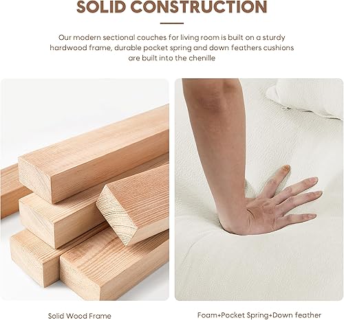 Miniatura 7 de Yoglad Moderno juego de sofá modular de gran tamaño con plumas de plumón, sofá tapizado de felpilla en forma de L con otomana y 10 almohadas para