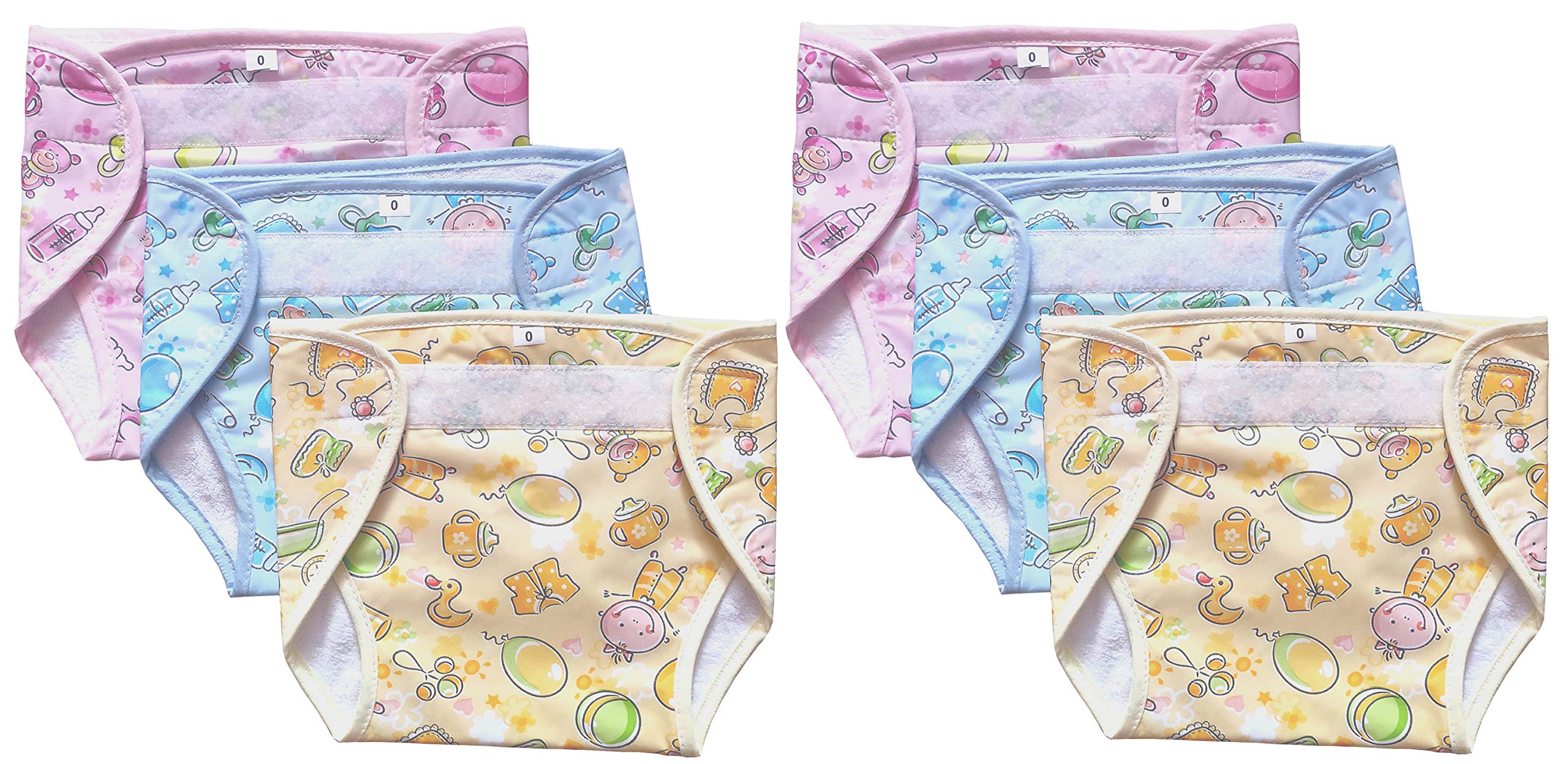 Shop4Dreams Unisex Outside Plastic Inside Terry Cotton Waterproof Reusable Pvc Welcro-Langot/Nappy/Diaper Pack Of 6 Multicolor (0-3 Months)