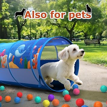 Ocean Play Tunnel for Toddlers, Pop Up Undersea World Crawl Through Tunnel, Collapsible Portable Play Tunnel Indoor Outdoor Action for Boys and Girls