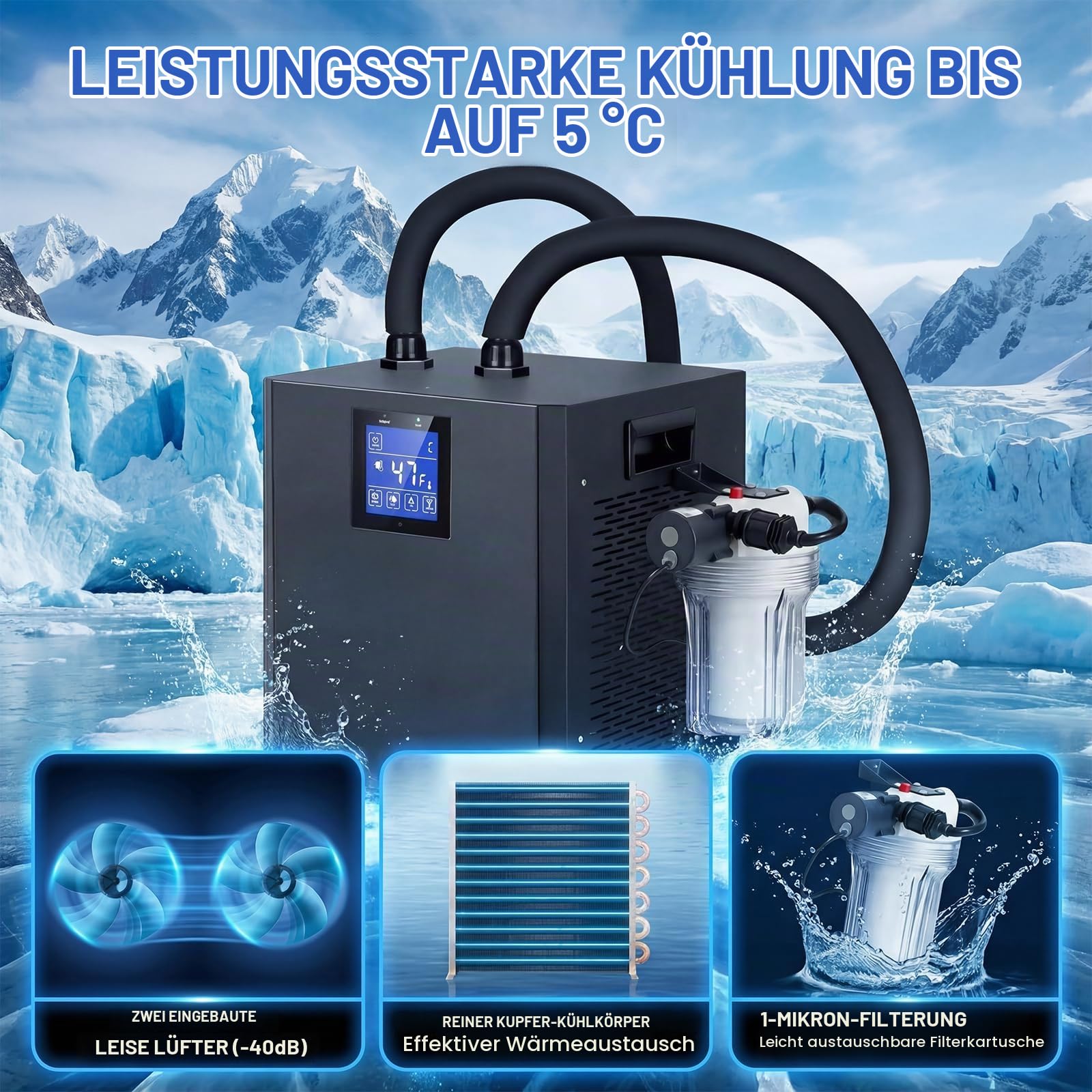 Eisbadkühler,1/3 PS Water Chiller Kit für Eisbad,eisbad kühlgerät 300L eisbad wasserkühler EisbadküHler Touchscreen,Fernbedienung 39-122℉ Mit Pumpe Und Filte for Die Erholung Und Therapie Zu Hause