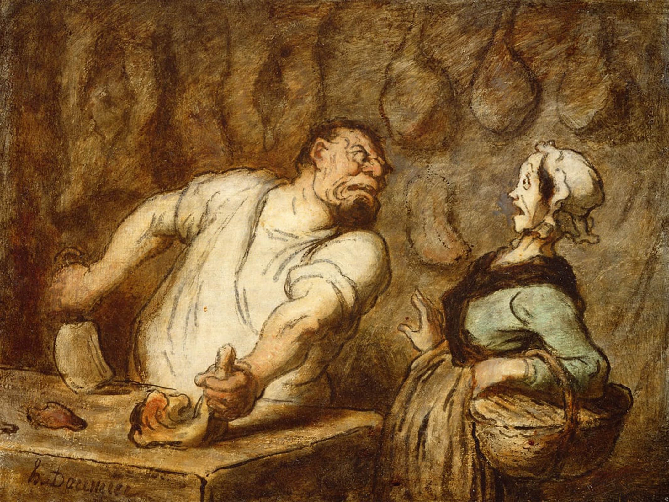 POSTERIIk Famous Modern Artwork Art Mural the Butcher Montmartre Market by Honoré Daumier Oil Paintings Pictures for Home Decor 60x90cm