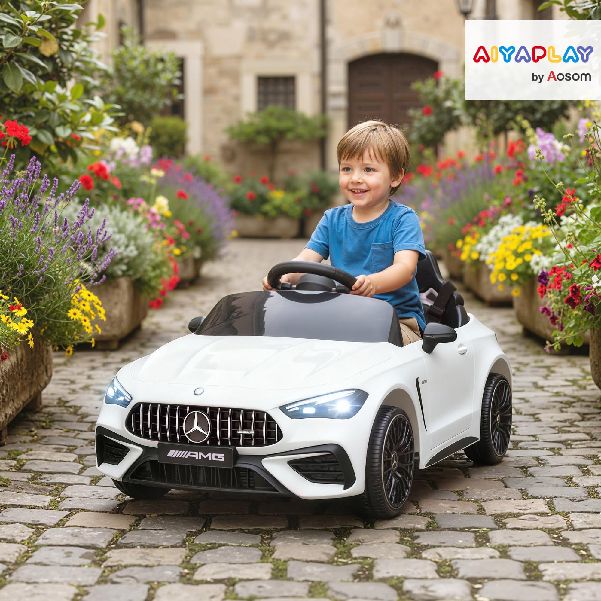 AIYAPLAY Voiture Électrique Enfant Mercedes AMG CLE 53 12V 2 Moteurs Blanc | Télécommande Parentale 2,4G, Véhicule Électrique, Portes Ouvrantes, Phares LED, Lecteur MP3, Cadeau Garçons et Filles